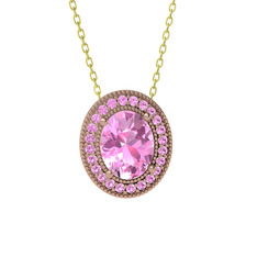 Esinti Oval Kolye - Pembe kuvars 14 ayar rose altın kolye (40 cm gümüş rolo zincir) #1d2vvgb