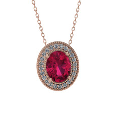 Esinti Oval Kolye - Rodolit garnet ve pırlanta 18 ayar rose altın kolye (0.264 karat, 40 cm rose altın rolo zincir) #1d60f8x