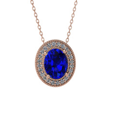 Esinti Oval Kolye - Lab safir ve pırlanta 14 ayar rose altın kolye (0.264 karat, 40 cm rose altın rolo zincir) #1d9d88s