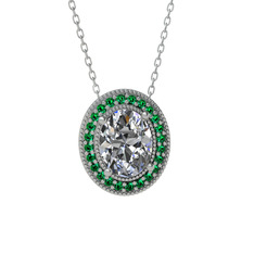 Esinti Oval Kolye - Swarovski ve yeşil kuvars 18 ayar beyaz altın kolye (40 cm beyaz altın rolo zincir) #1dhjrkw