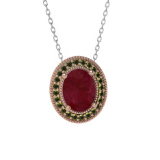 Kök yakut ve peridot 925 ayar rose altın kaplama gümüş kolye (40 cm beyaz altın rolo zincir)