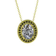 Esinti Oval Kolye - Beyaz zirkon ve peridot 8 ayar altın kolye (40 cm altın rolo zincir) #1dlroth