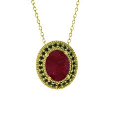 Esinti Oval Kolye - Kök yakut ve peridot 925 ayar altın kaplama gümüş kolye (40 cm altın rolo zincir) #1dnbhl3