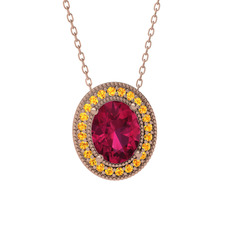 Esinti Oval Kolye - Rodolit garnet ve sitrin 18 ayar rose altın kolye (40 cm rose altın rolo zincir) #1dqfhdd
