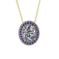 Esinti Oval Kolye - Swarovski ve ametist 8 ayar beyaz altın kolye (40 cm altın rolo zincir) #1dvxu98