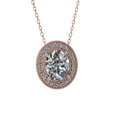 Esinti Oval Kolye - Swarovski ve pırlanta 925 ayar rose altın kaplama gümüş kolye (0.264 karat, 40 cm gümüş rolo zincir) #1dwfszz