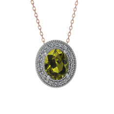 Esinti Oval Kolye - Peridot ve pırlanta 925 ayar gümüş kolye (0.264 karat, 40 cm rose altın rolo zincir) #1e6aa81