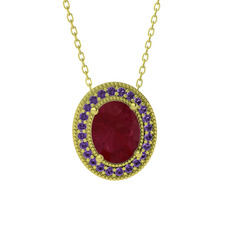 Esinti Oval Kolye - Kök yakut ve ametist 8 ayar altın kolye (40 cm altın rolo zincir) #1e6po7w