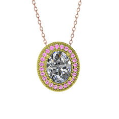 Esinti Oval Kolye - Swarovski ve pembe kuvars 14 ayar altın kolye (40 cm rose altın rolo zincir) #1enba9j