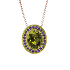 Peridot ve ametist 14 ayar altın kolye (40 cm rose altın rolo zincir)