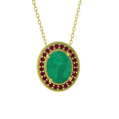 Esinti Oval Kolye - Kök zümrüt ve kök yakut 14 ayar altın kolye (40 cm altın rolo zincir) #1f7l7gs