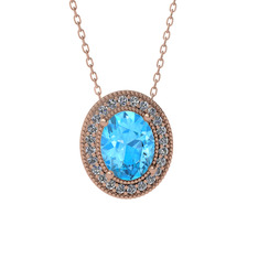 Esinti Oval Kolye - Akuamarin ve swarovski 925 ayar rose altın kaplama gümüş kolye (40 cm rose altın rolo zincir) #1fawvaq