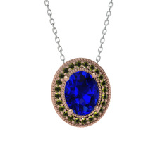 Esinti Oval Kolye - Lab safir ve peridot 18 ayar rose altın kolye (40 cm beyaz altın rolo zincir) #1fdaf1f