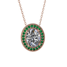 Swarovski ve yeşil kuvars 18 ayar rose altın kolye (40 cm rose altın rolo zincir)