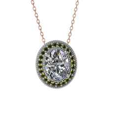 Beyaz zirkon ve peridot 14 ayar beyaz altın kolye (40 cm rose altın rolo zincir)