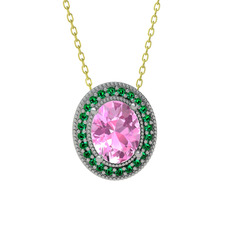 Esinti Oval Kolye - Pembe kuvars ve yeşil kuvars 925 ayar gümüş kolye (40 cm gümüş rolo zincir) #1flbhmr