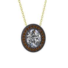 Esinti Oval Kolye - Swarovski ve dumanlı kuvars 925 ayar siyah rodyum kaplama gümüş kolye (40 cm altın rolo zincir) #1fp1mc8
