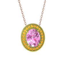 Esinti Oval Kolye - Pembe kuvars ve sitrin 925 ayar altın kaplama gümüş kolye (40 cm rose altın rolo zincir) #1fpjjs