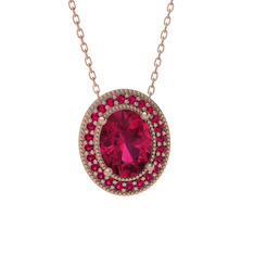 Esinti Oval Kolye - Rodolit garnet 8 ayar rose altın kolye (40 cm rose altın rolo zincir) #1fx39om