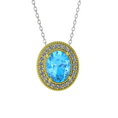 Akuamarin ve swarovski 14 ayar altın kolye (40 cm beyaz altın rolo zincir)