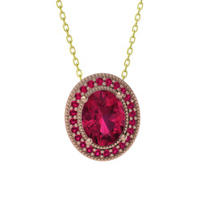 Rodolit garnet 925 ayar rose altın kaplama gümüş kolye (40 cm altın rolo zincir)