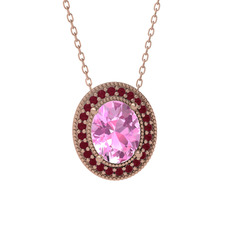 Esinti Oval Kolye - Pembe kuvars ve kök yakut 14 ayar rose altın kolye (40 cm rose altın rolo zincir) #1gcqfta