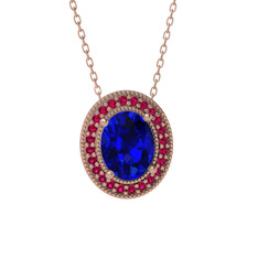 Lab safir ve rodolit garnet 18 ayar rose altın kolye (40 cm rose altın rolo zincir)