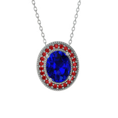 Esinti Oval Kolye - Lab safir ve garnet 14 ayar beyaz altın kolye (40 cm beyaz altın rolo zincir) #1gv3su8