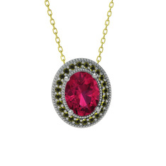Rodolit garnet ve peridot 925 ayar gümüş kolye (40 cm gümüş rolo zincir)