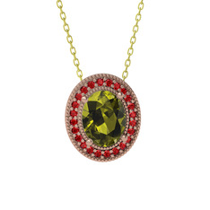 Peridot ve garnet 14 ayar rose altın kolye (40 cm altın rolo zincir)