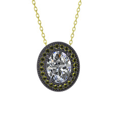 Esinti Oval Kolye - Swarovski ve peridot 925 ayar siyah rodyum kaplama gümüş kolye (40 cm altın rolo zincir) #1h0tnee
