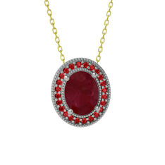 Kök yakut ve garnet 18 ayar beyaz altın kolye (40 cm altın rolo zincir)