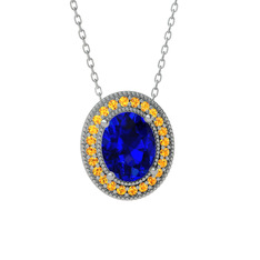 Esinti Oval Kolye - Lab safir ve sitrin 8 ayar beyaz altın kolye (40 cm gümüş rolo zincir) #1i4hb1k