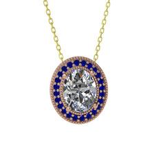 Esinti Oval Kolye - Swarovski ve lab safir 925 ayar rose altın kaplama gümüş kolye (40 cm altın rolo zincir) #1ia48cu