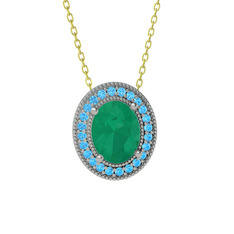 Esinti Oval Kolye - Kök zümrüt ve akuamarin 14 ayar beyaz altın kolye (40 cm altın rolo zincir) #1inroo7
