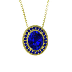 Lab safir 18 ayar altın kolye (40 cm altın rolo zincir)