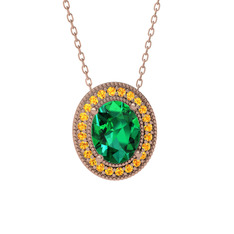 Yeşil kuvars ve sitrin 14 ayar rose altın kolye (40 cm gümüş rolo zincir)