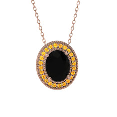Esinti Oval Kolye - Siyah zirkon ve sitrin 14 ayar rose altın kolye (40 cm gümüş rolo zincir) #1j6pr3w