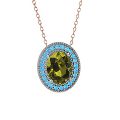 Esinti Oval Kolye - Peridot ve akuamarin 14 ayar beyaz altın kolye (40 cm rose altın rolo zincir) #1jbn3tn