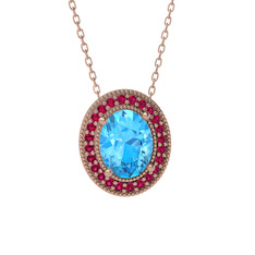 Esinti Oval Kolye - Akuamarin ve rodolit garnet 8 ayar rose altın kolye (40 cm rose altın rolo zincir) #1jfaq9m
