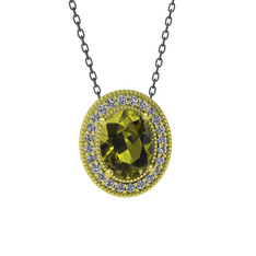 Esinti Oval Kolye - Peridot ve pırlanta 14 ayar altın kolye (0.264 karat, 40 cm gümüş rolo zincir) #1jfrh2g