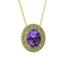 Esinti Oval Kolye - Ametist ve swarovski 14 ayar altın kolye (40 cm altın rolo zincir) #1jo9eni