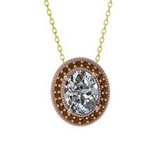 Esinti Oval Kolye - Swarovski ve dumanlı kuvars 8 ayar rose altın kolye (40 cm altın rolo zincir) #1jx9720