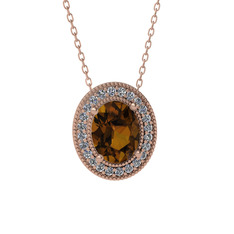 Esinti Oval Kolye - Dumanlı kuvars ve beyaz zirkon 8 ayar rose altın kolye (40 cm rose altın rolo zincir) #1jy38ut