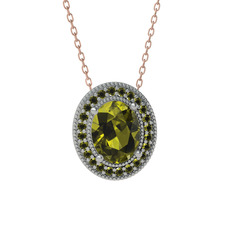 Esinti Oval Kolye - Peridot 14 ayar beyaz altın kolye (40 cm rose altın rolo zincir) #1jy9ps9