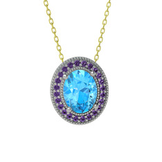 Esinti Oval Kolye - Akuamarin ve ametist 8 ayar beyaz altın kolye (40 cm altın rolo zincir) #1k6oisq