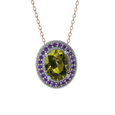Esinti Oval Kolye - Peridot ve ametist 14 ayar beyaz altın kolye (40 cm rose altın rolo zincir) #1kab7mr