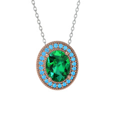 Esinti Oval Kolye - Yeşil kuvars ve akuamarin 18 ayar rose altın kolye (40 cm beyaz altın rolo zincir) #1kclcv9