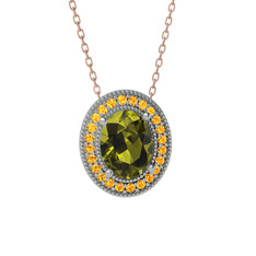 Peridot ve sitrin 18 ayar beyaz altın kolye (40 cm rose altın rolo zincir)
