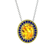 Esinti Oval Kolye - Sitrin ve lab safir 14 ayar altın kolye (40 cm beyaz altın rolo zincir) #1kl73vi